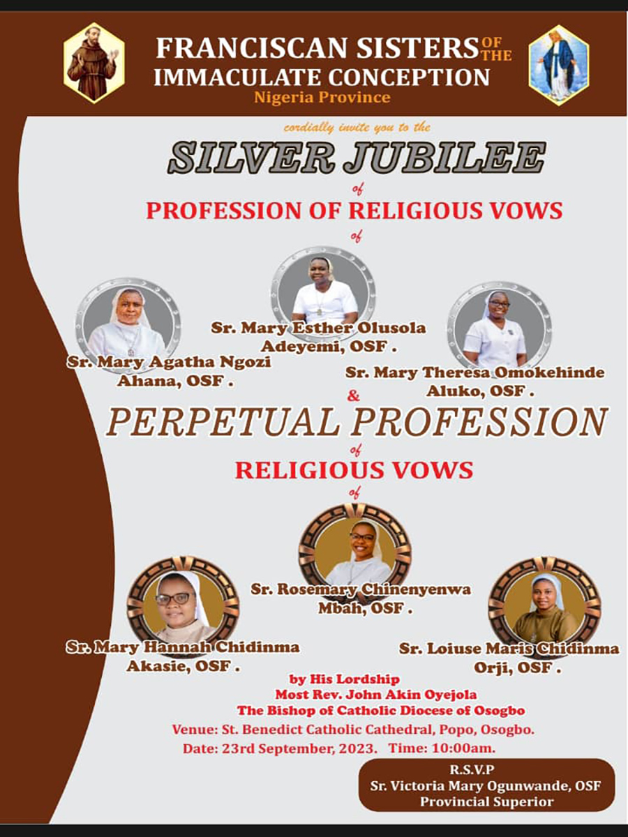 SPECIAL INVITATIONN TO THE SILVER JUBILEE AND PERPETUAL PROFESSION OF OUR SISTERS